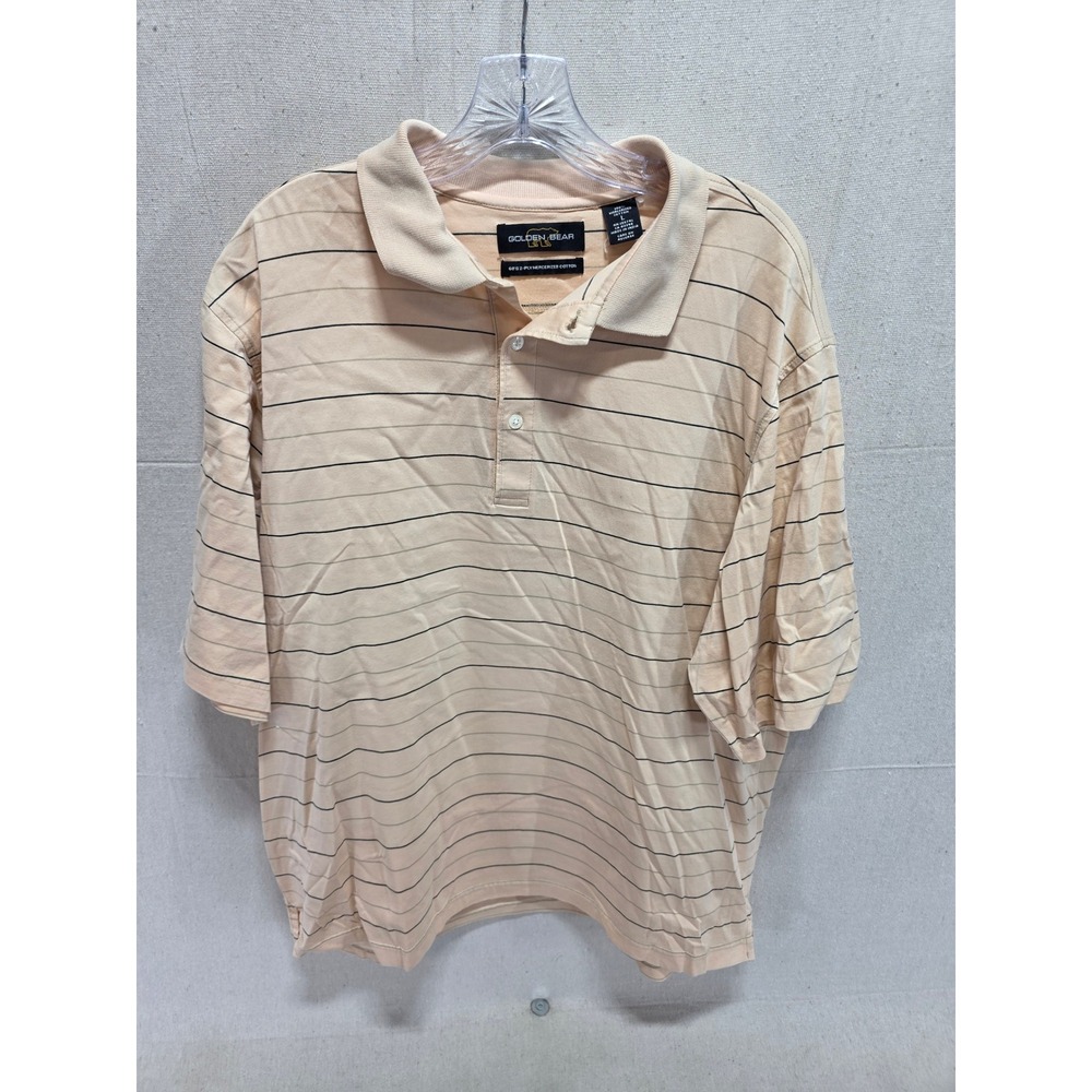 Golden Bear Mens Large Mercerized Cotton Striped Polo Shirt Peach Tan Short Slv
